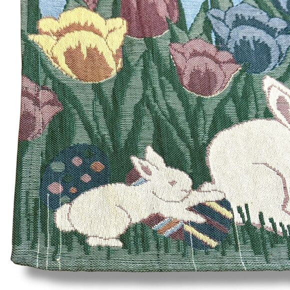 VTG Handmade Tapestry Spring Easter Bunny Rabbit Table Placemats Set Of 8 - Picture 6 of 11